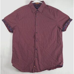 Denim & Flower Ricky Singh Shirt Mens L Burgundy Cotton Short Sleeve Polka Dot